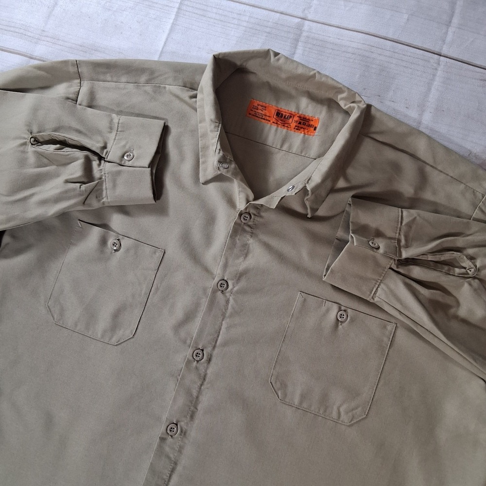 Red Kap Mens 4XL Regular Khaki SP14 Long Sleeve Industrial Workwear Shirt Button